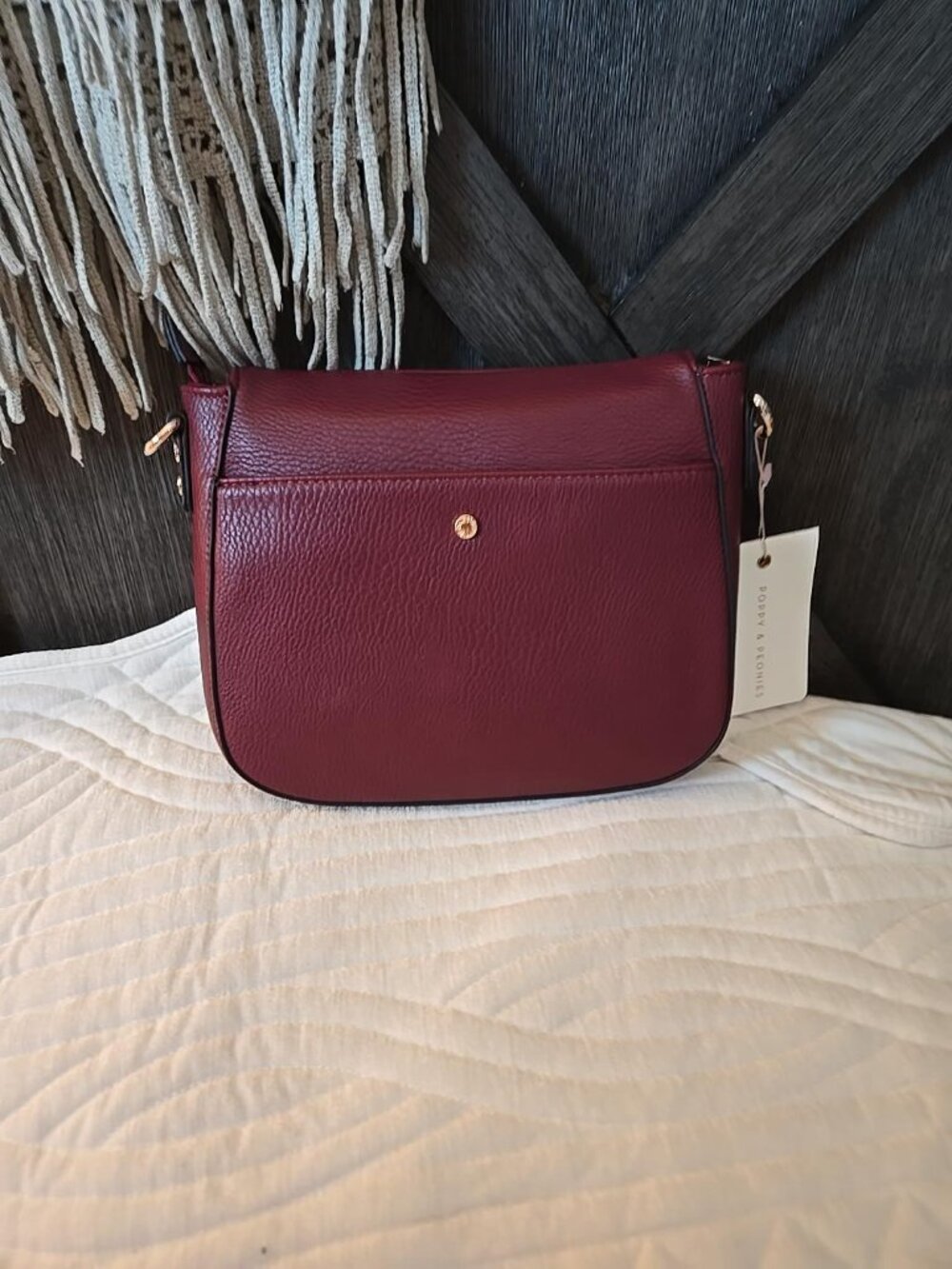Poppy & Peonies Burgundy Crossbody Bag with Gold Hardware - Picture 2 of 10